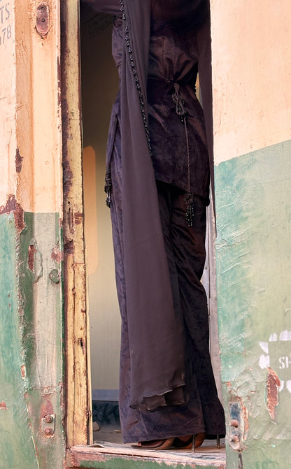 Velvet Elegance 3-Piece Suit with Beaded Georgette Dupatta