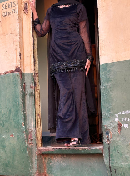 Velvet Elegance 3-Piece Suit with Beaded Georgette Dupatta